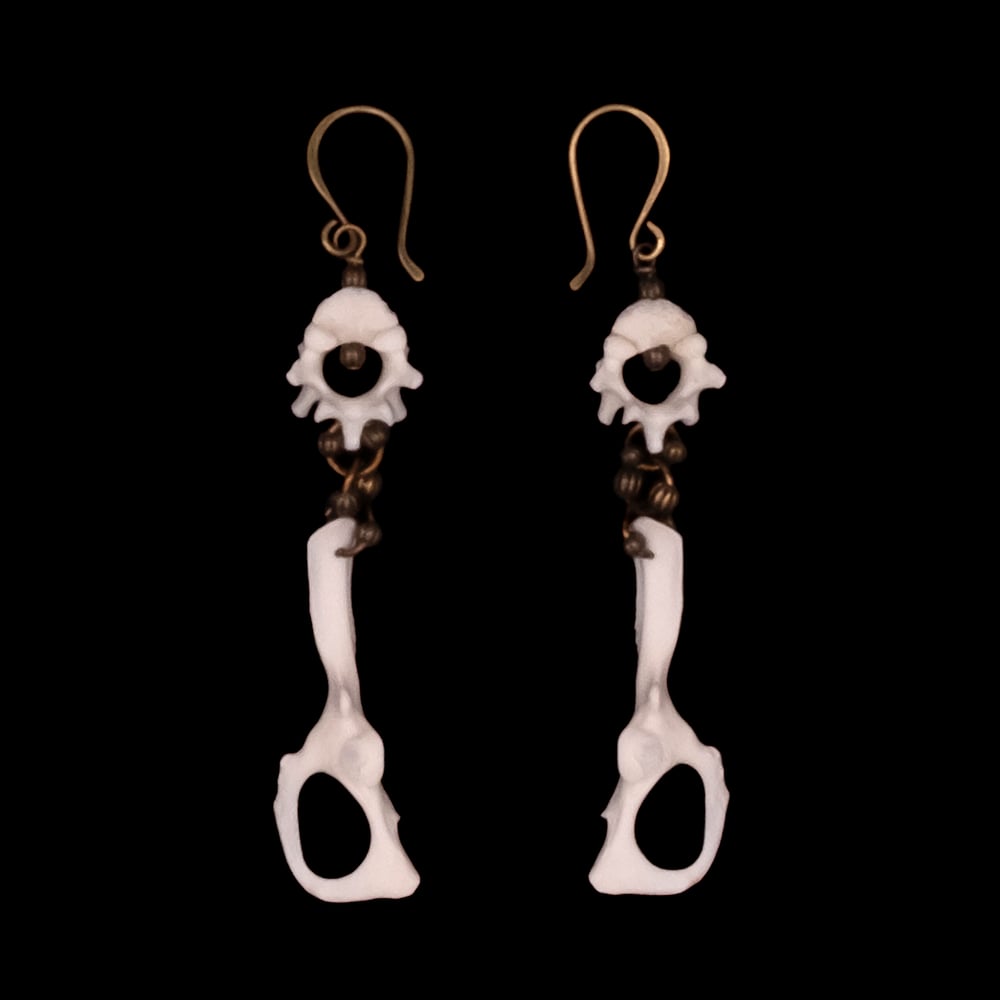 Image of "Iman" Squirrel and Raccoon Bone Earrings