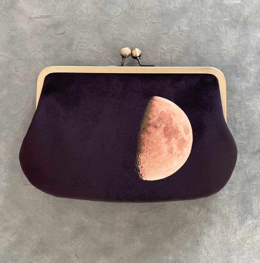Image of Moon, velvet shoulder bag with crossbody shoulder strap
