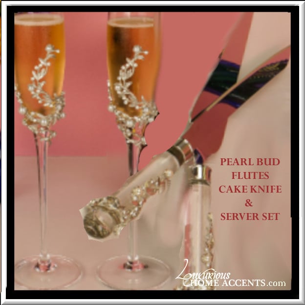 Rose Gold Champagne Flutes and Cake Knife Set for Parties, popular Weddings and Events, 2 pcs & 4pcs