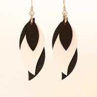 Image 1 of Handmade Australian leather leaf earrings - black and white [LBW-104]