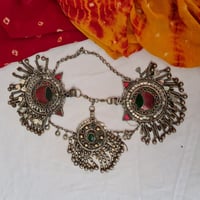 Image 1 of Kuchi 3 Pendant Tribal Headpiece Red & Green (TJ033)