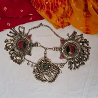 Image 2 of Kuchi 3 Pendant Tribal Headpiece Red & Green (TJ033)