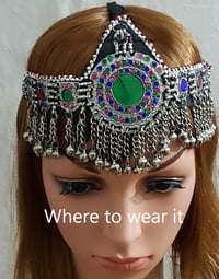 Image 4 of Kuchi 3 Pendant Tribal Headpiece Red & Green (TJ033)
