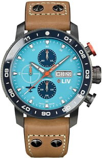 Image 1 of LIV P-51 Titanium 46MM Swiss Automatic Day-Date Chrono Men's Watch - Unidirectional Ceramic Bezel- H