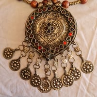 Image 1 of Vintage Kuchi Tribal Single Pendant Neckpiece with Wooden Beads (TJ042)