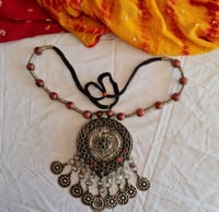 Image 3 of Vintage Kuchi Tribal Single Pendant Neckpiece with Wooden Beads (TJ042)