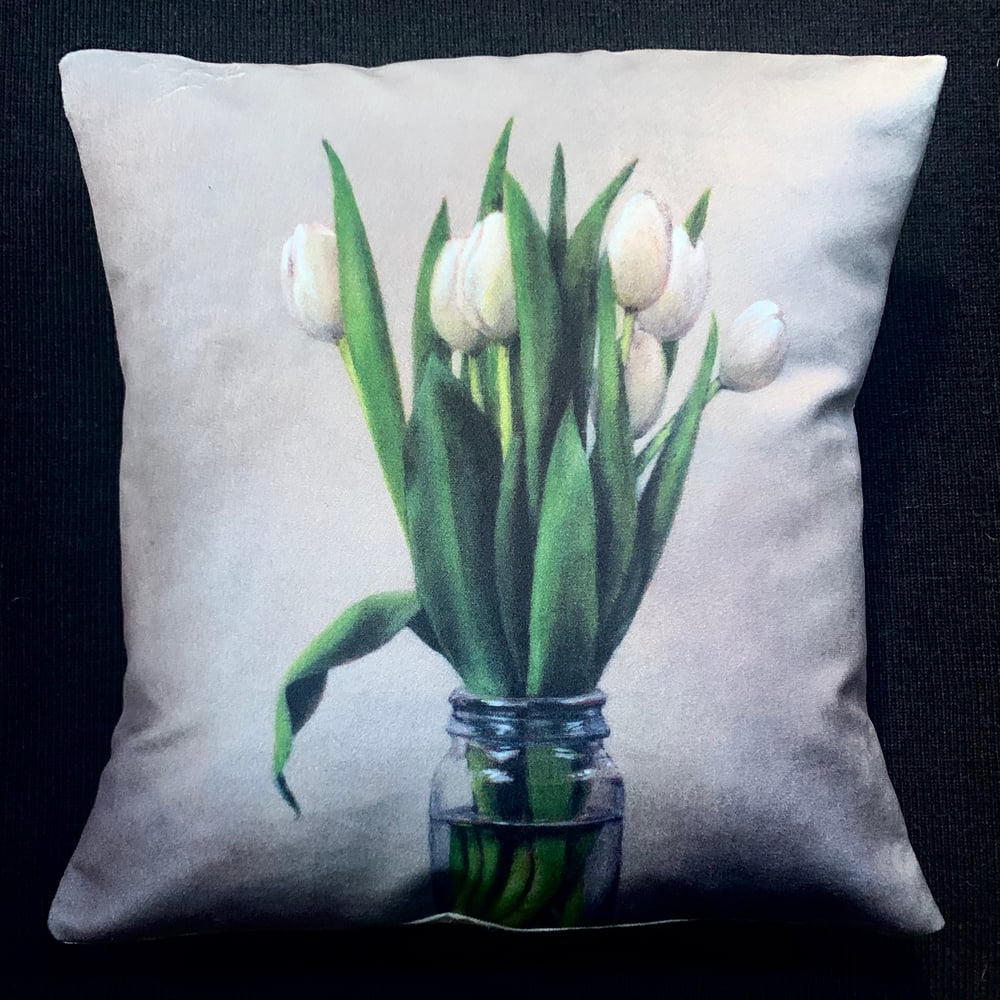 Image of Velvet White Tulips Cushion