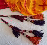 Image 1 of Vintage Tribal Tassels 1 pair, Orange Black and Burgundy (TLSO006)