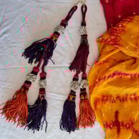 Image 2 of Vintage Tribal Tassels 1 pair, Orange Black and Burgundy (TLSO006)