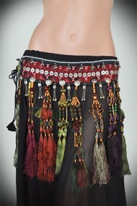 Image 3 of Vintage Tribal Tassels 1 pair, Orange Black and Burgundy (TLSO006)