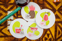 Image 1 of Tropical Hibiscus Tiki Cocktail Letterpress Coasters - Set of 8 (2 of each design)