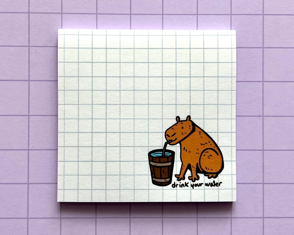 Image of Water sippin' capybara sticky notes