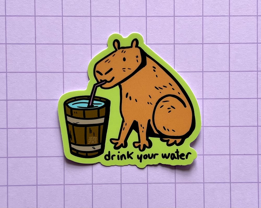 Image of Water sippin' capybara vinyl sticker