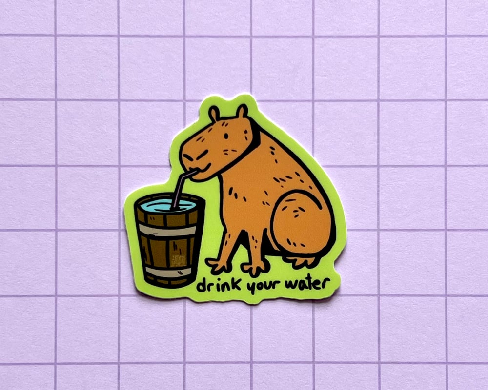 Image of Mini water sippin' capybara vinyl sticker