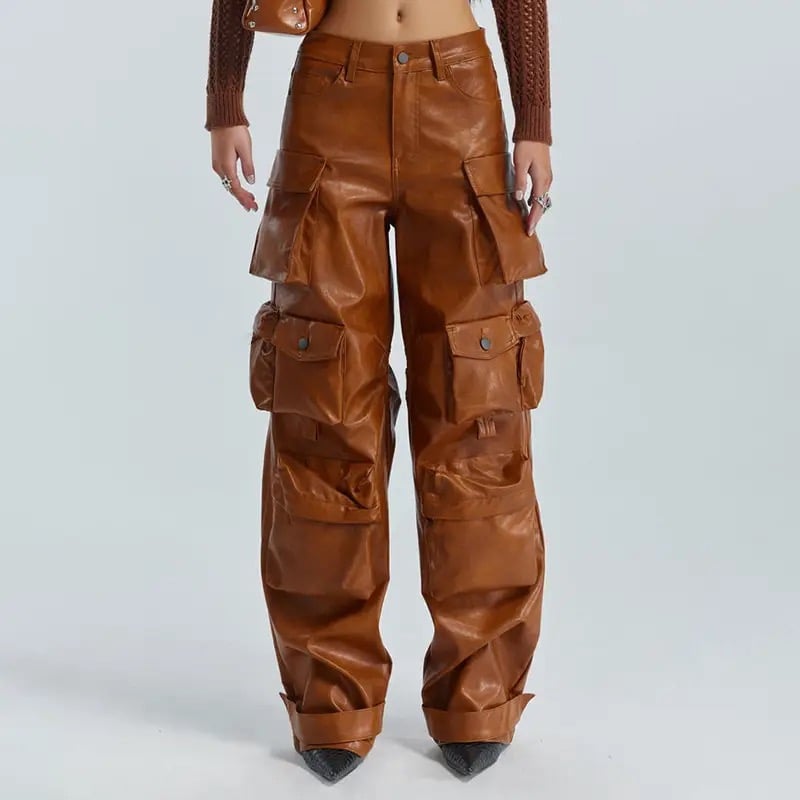 Image of Faux Leather Cargo Pants