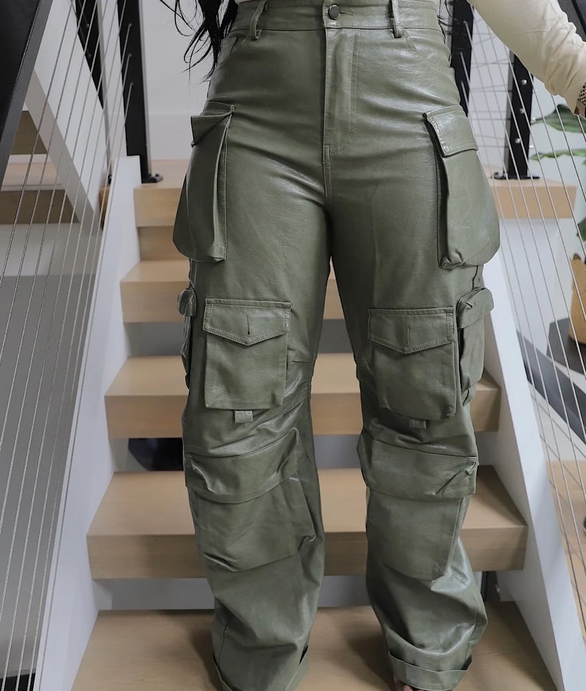 Image of Faux Leather Cargo Pants