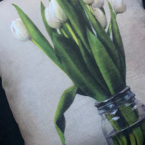 Image of Linen White Tulips Cushion