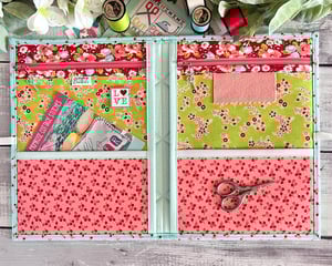 Image of The 5x6 Stitch Case/Quilted/Little Ruby Red/Aqua Cherry Binding/Coral Zipper