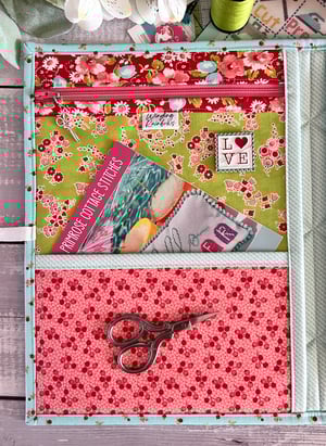 Image of The 5x6 Stitch Case/Quilted/Little Ruby Red/Aqua Cherry Binding/Coral Zipper