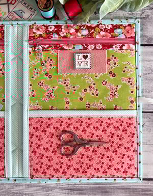 Image of The 5x6 Stitch Case/Quilted/Little Ruby Red/Aqua Cherry Binding/Coral Zipper