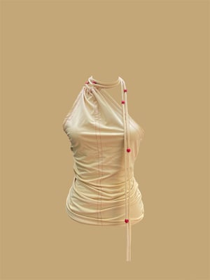 Image of creme contrast stitch halter top