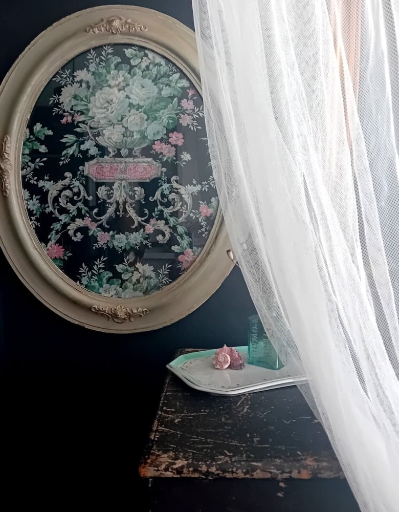 Image of Antique Painted Framed French 19th Century Rococo Cotton Printed Toile Fabric 