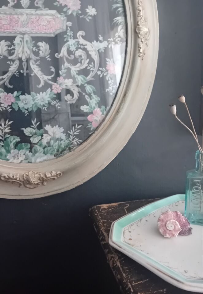 Image of Antique Painted Framed French 19th Century Rococo Cotton Printed Toile Fabric 