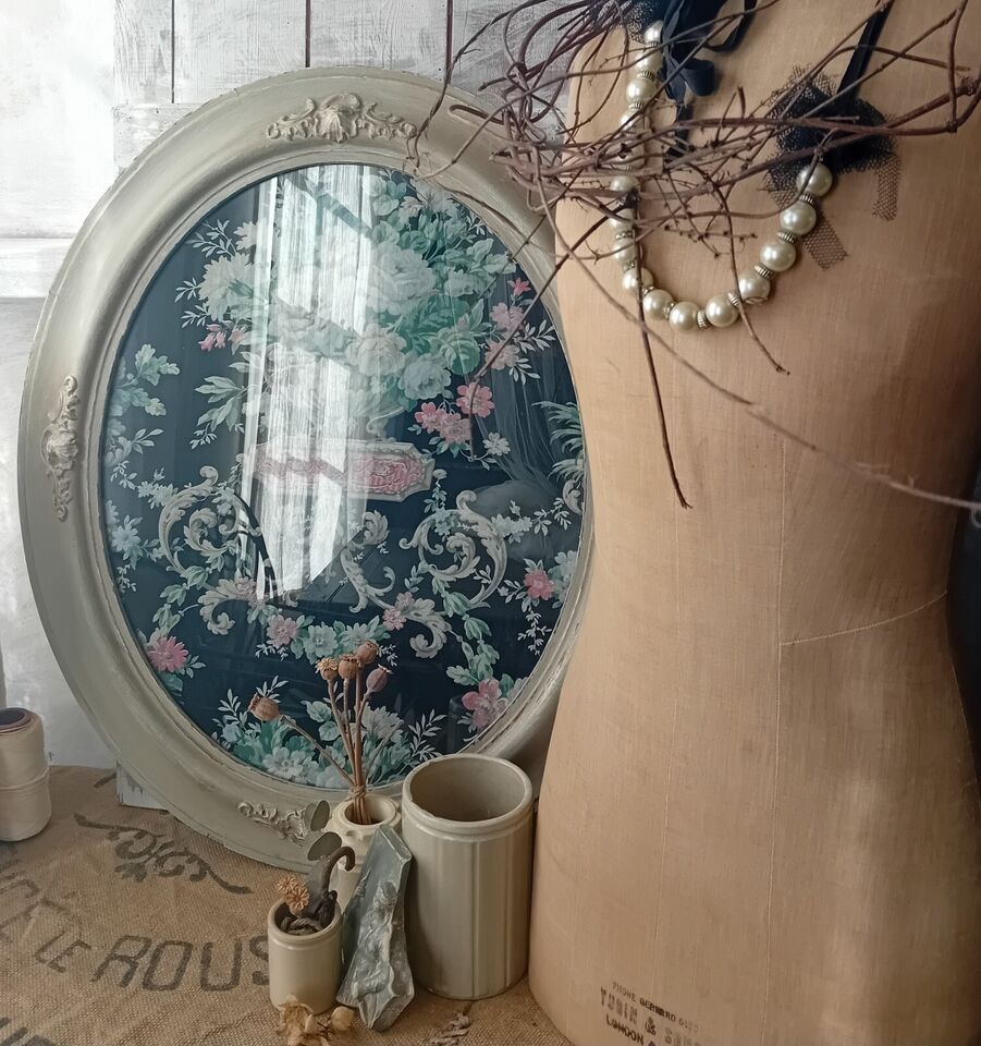 Image of Antique Painted Framed French 19th Century Rococo Cotton Printed Toile Fabric 
