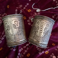 Image 2 of Pair of Hill Tribe Elephant Cuffs Adjustable, Tribal Statement Pieces (TJ036)