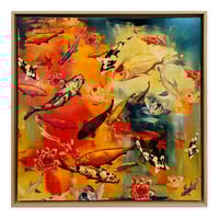 Image 1 of Original Canvas - Koi on Prussian Blue/Crimson/Orange - 30" x 30"