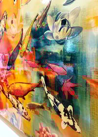 Image 3 of Original Canvas - Koi on Prussian Blue/Crimson/Orange - 30" x 30"