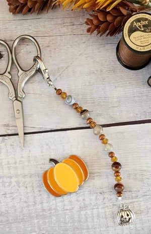 Image of Amber or Black Agate Natural Stone/Pumpkin Charm/Scissor Fob/Pull