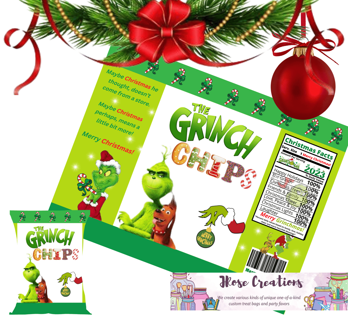 Grinch Chips Chip/Treat Bag | JRose Creations