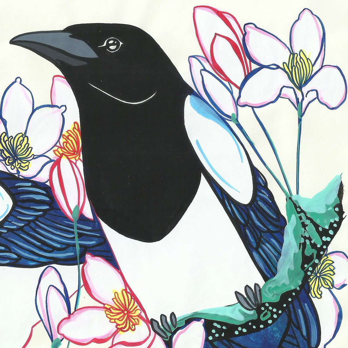 Image of Magpies and Clematis