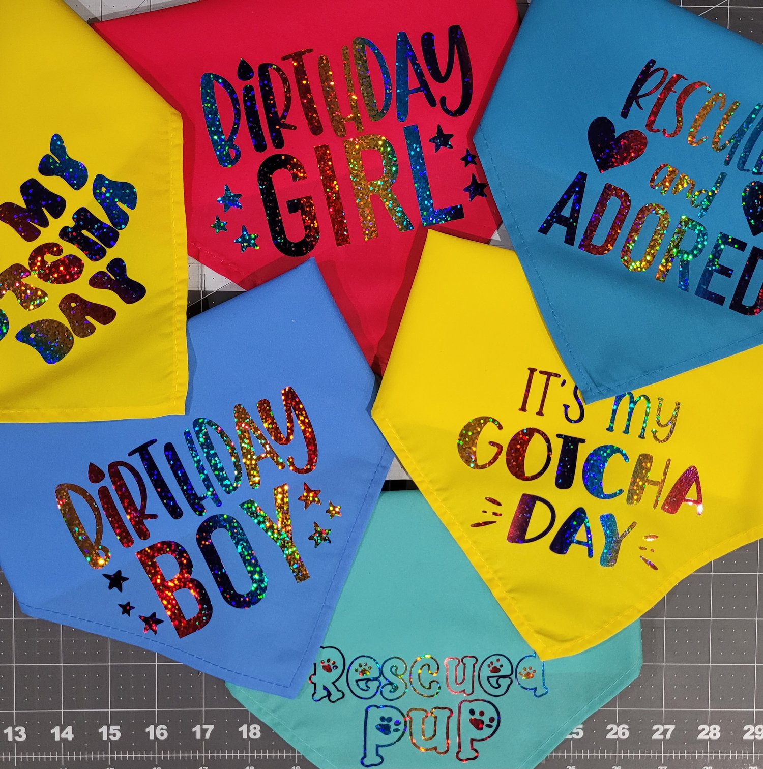 Image of Holographic Birthday or Gotcha Day Bandanas for Dogs & Cats