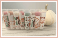Image 2 of Fall Feels Organic Lip Balm - Mix of 6  Flavors/Labels in Burlap Gift Bag 
