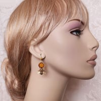 Image 4 of Honey Bee earrings,  Art Deco insect jewelry with honeycomb inspired honey topaz Swarovski Crystals 