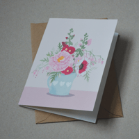 Image 1 of Peony & Poppy Flower Vase Greeting Card 