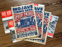 Image 1 of Mojave Timing Speed Trials aged Linocut Print (Red and blue edition) FREE SHIPPING