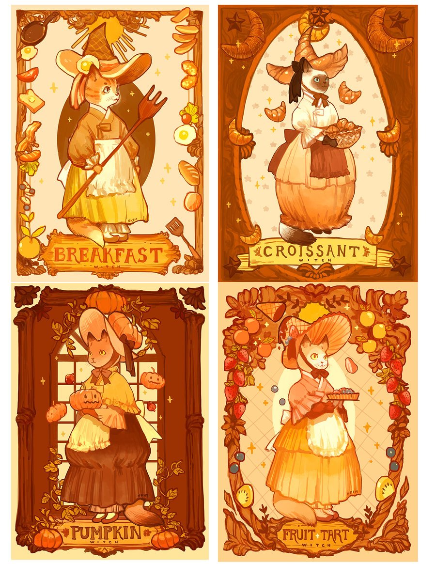 Image of AUTUMN WITCH CAT POSTCARD & STICKER PACK!