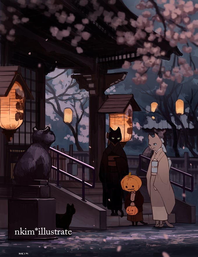 Image of CAT FAMILY - LANTERN 01 PRINT *DISCOUNT BIN*