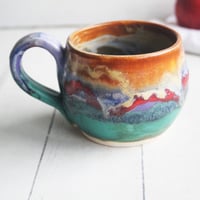 Image 2 of Stoneware Coffee Mug in Multi Colored Glazes, Colorful Coffee Cup, 13 oz. Handmade in USA