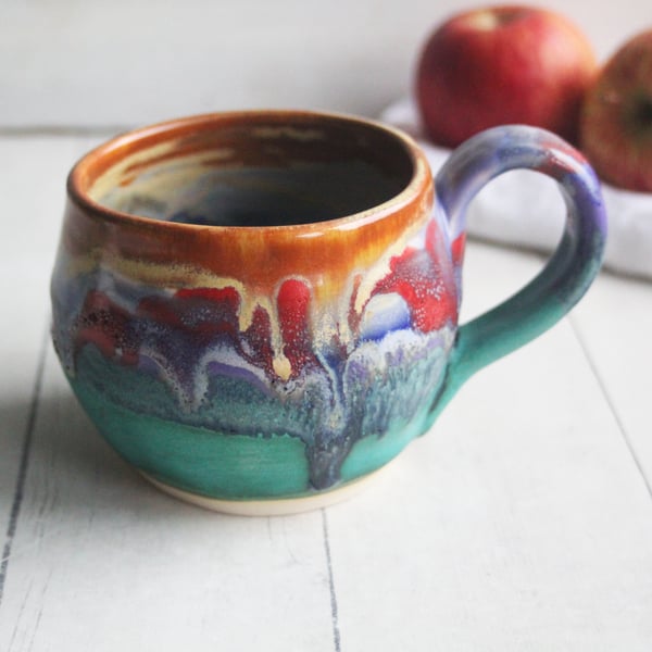 Image of Stoneware Coffee Mug in Multi Colored Glazes, Colorful Coffee Cup, 13 oz. Handmade in USA