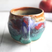 Image 4 of Stoneware Coffee Mug in Multi Colored Glazes, Colorful Coffee Cup, 13 oz. Handmade in USA