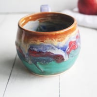 Image 3 of Stoneware Coffee Mug in Multi Colored Glazes, Colorful Coffee Cup, 13 oz. Handmade in USA