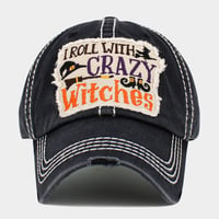 Image 2 of I ROLL WITH CRAZY WITCHES EMBROIDERED HALLOWEEN BASEBALL CAP FOR WOMEN