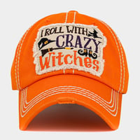 Image 1 of I ROLL WITH CRAZY WITCHES EMBROIDERED HALLOWEEN BASEBALL CAP FOR WOMEN