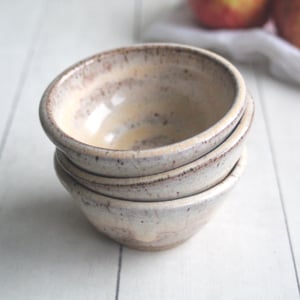 Image of Three Rustic Prep Bowls in Milk and Honey Glaze, Handcrafted Small Bowls, Made in the USA