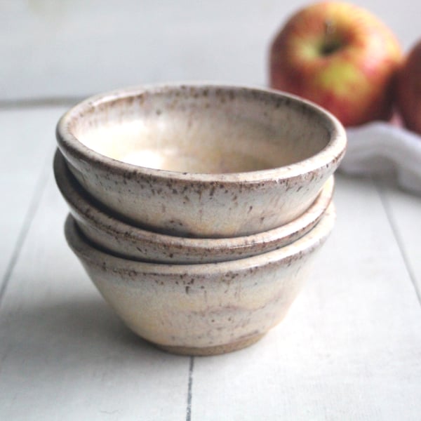 Image of Three Rustic Prep Bowls in Milk and Honey Glaze, Handcrafted Small Bowls, Made in the USA
