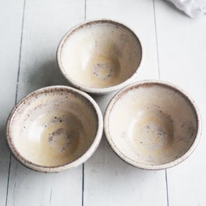 Image of Three Rustic Prep Bowls in Milk and Honey Glaze, Handcrafted Small Bowls, Made in the USA